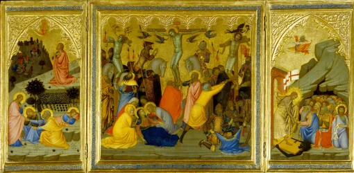 Ein Triptychon: Agonie im Garten, Die Kreuzigung und die Auferweckung der Patriarchen und Propheten von den Toten